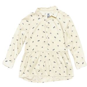 Cream Navy Floral Peplum Skirted Blouse